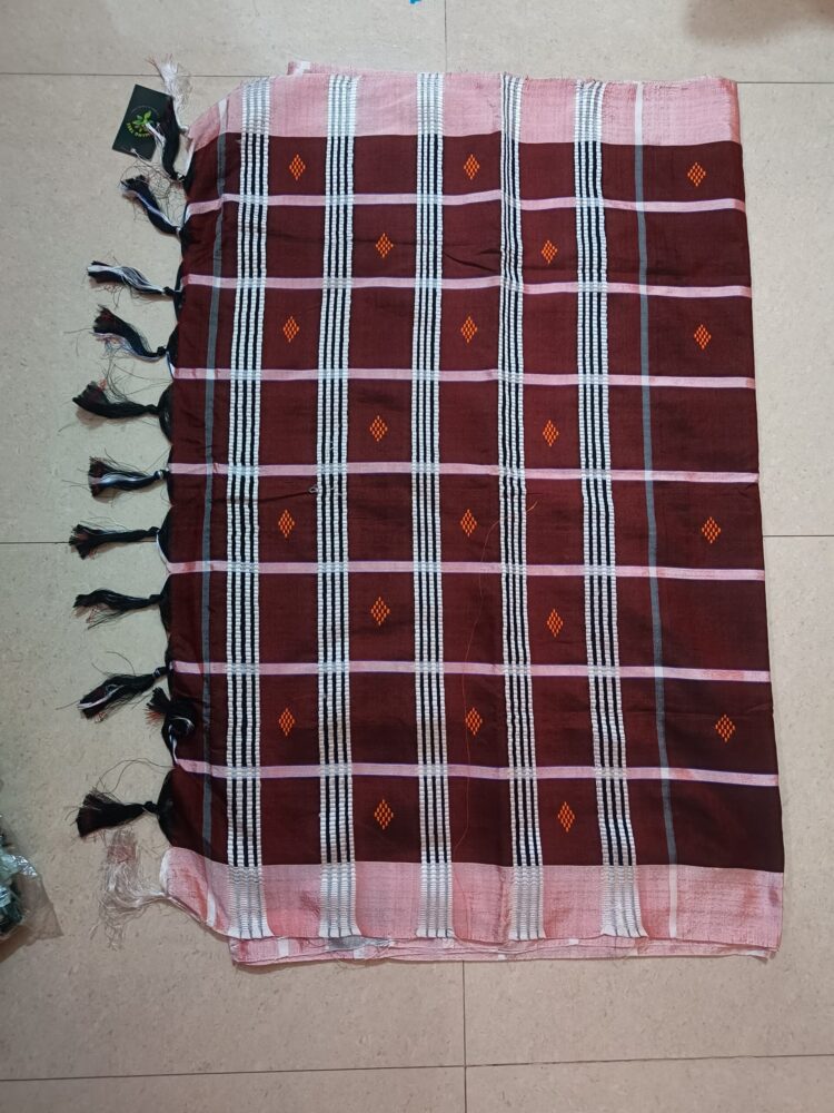 Brown with White Stripe Panchi Saree