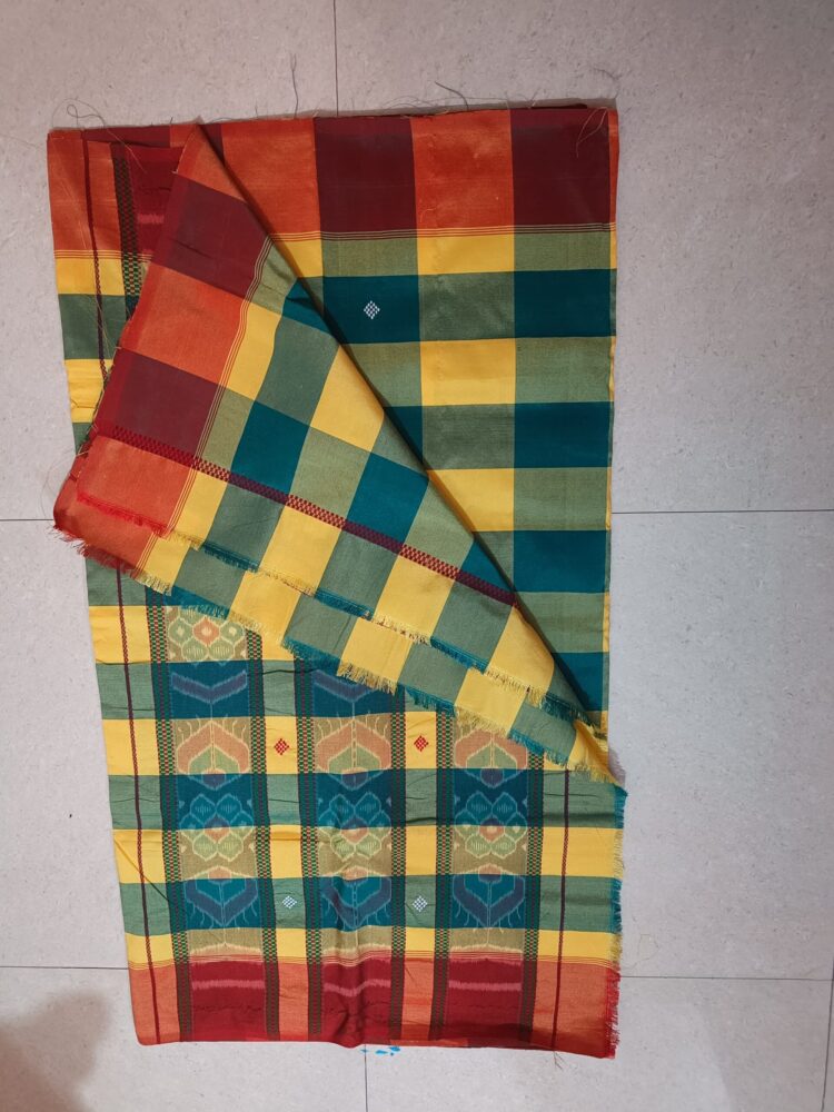 Yellow Green Sambalpuri Panchi Saree