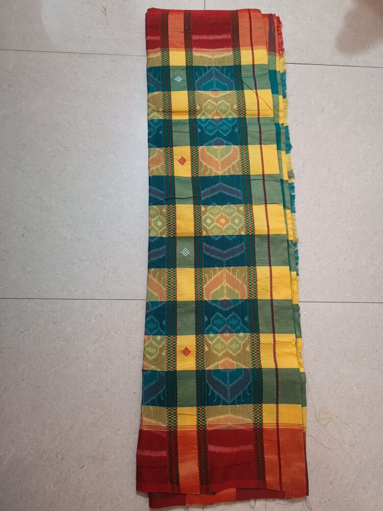 Yellow Green Sambalpuri Panchi Saree