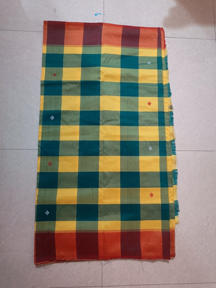 Yellow Green Sambalpuri Panchi Saree