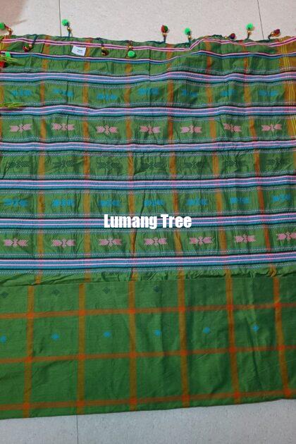 Santali Traditional Saree Camo Green Booti Panchi Saree With Jhalar