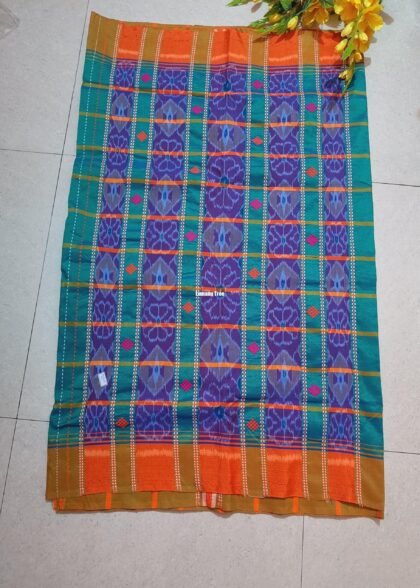 Santali Traditional SareeDeep Aqua Blue Sambalpuri Panchi Saree