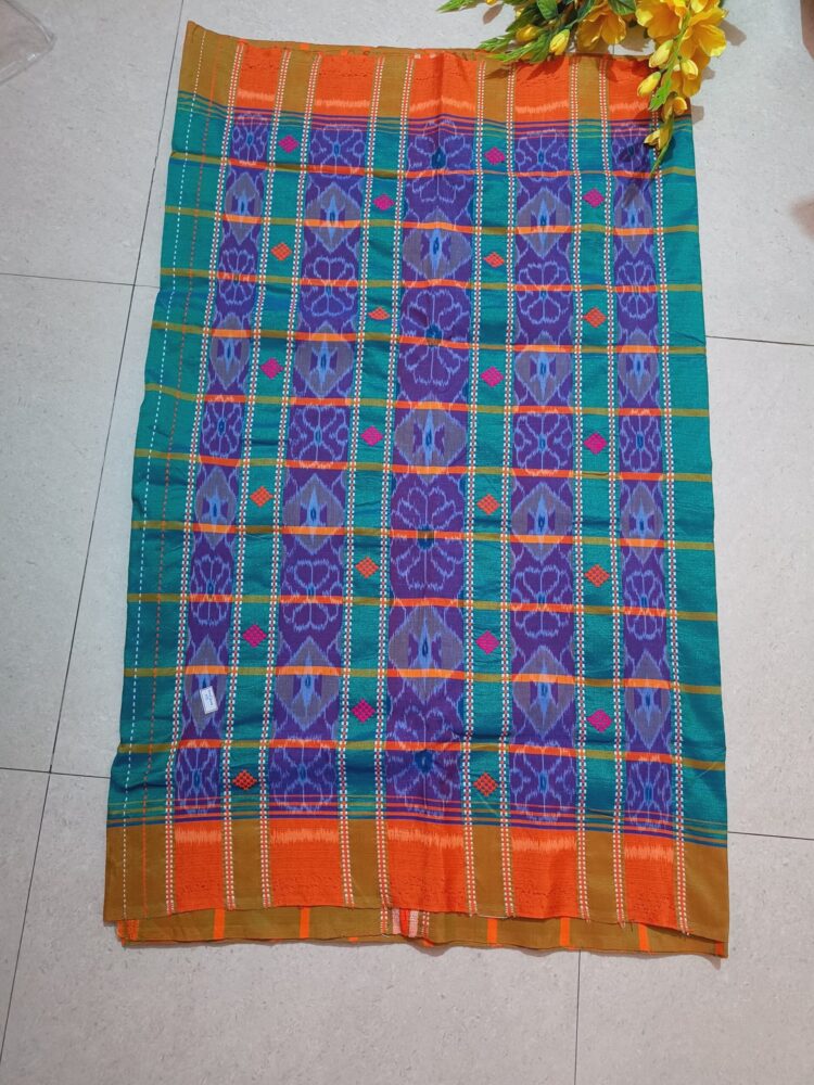 Santali Traditional SareeDeep Aqua Blue Sambalpuri Panchi Saree