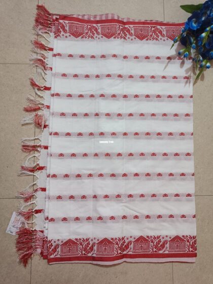 White and Red Panchi Saree