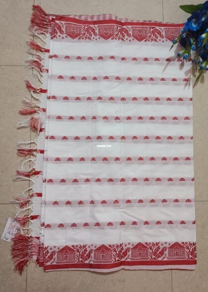 White and Red Panchi Saree