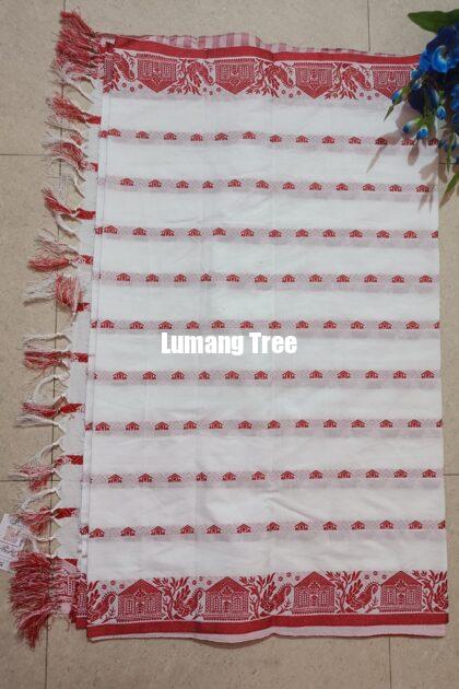 White and Red Panchi Saree