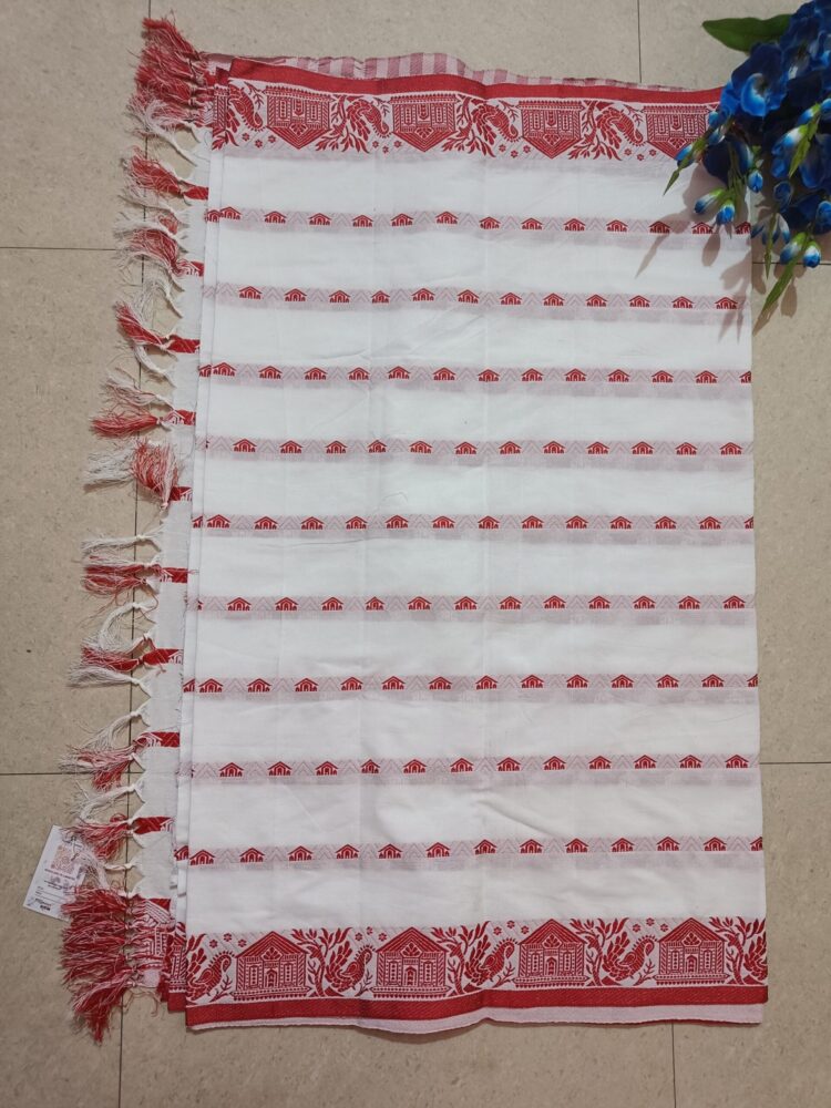 White and Red Panchi Saree