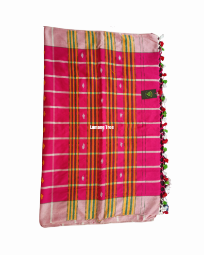 Santali Traditional Saree Lemonade Pink Booti Saree with Jhalar