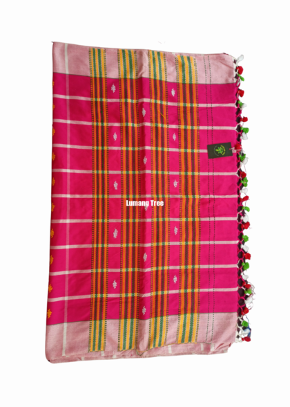 Santali Traditional Saree Lemonade Pink Booti Saree with Jhalar