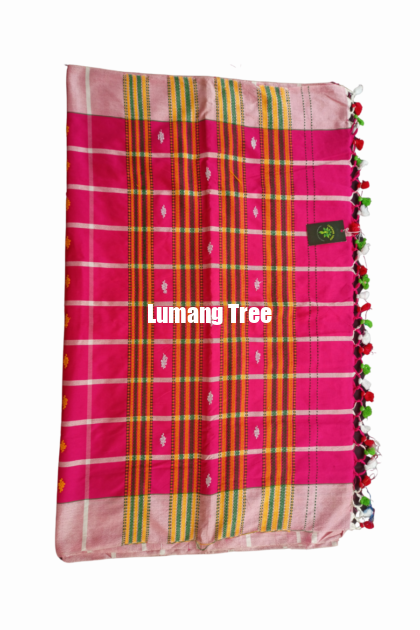 Santali Traditional Saree Lemonade Pink Booti Saree with Jhalar