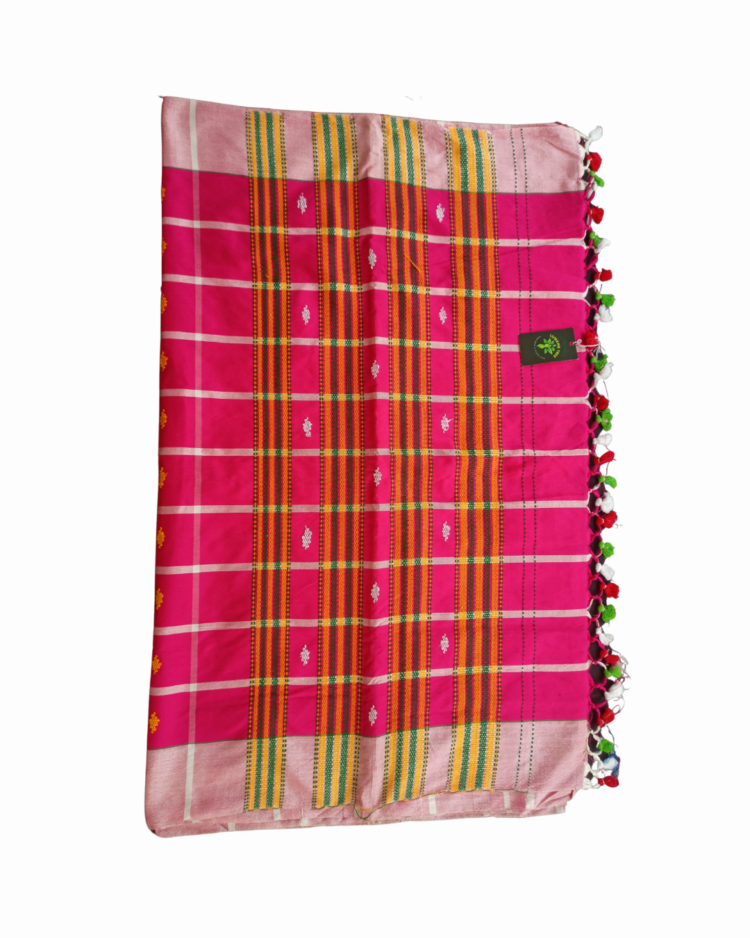 Santali Traditional Saree Lemonade Pink Booti Saree with Jhalar