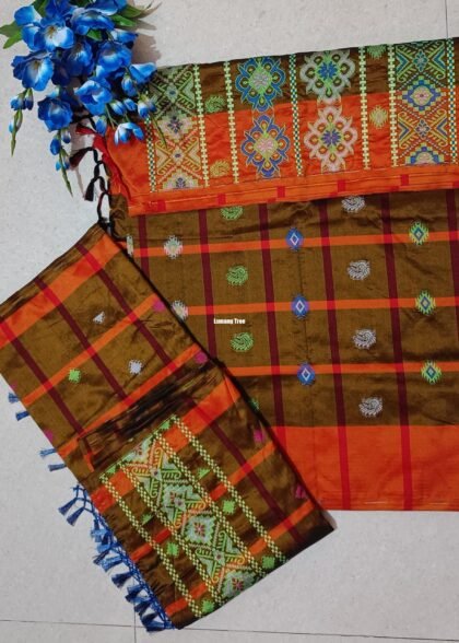 Santhali Couple Combo Saddle Brown Panchi Saree and Dhoti