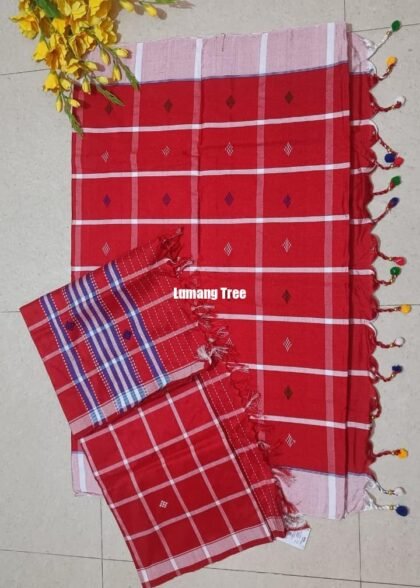 Santhali Couple Combo Cornell Red Panchi Saree and Dhoti
