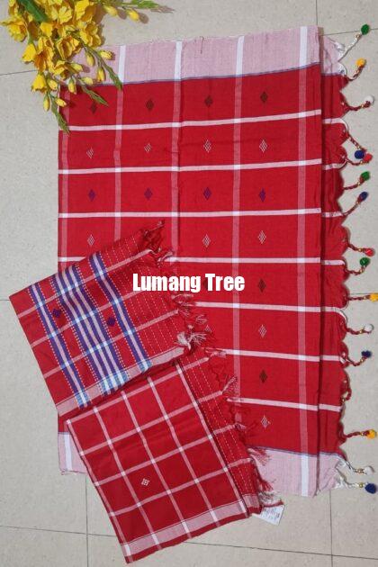 Santhali Couple Combo Cornell Red Panchi Saree and Dhoti